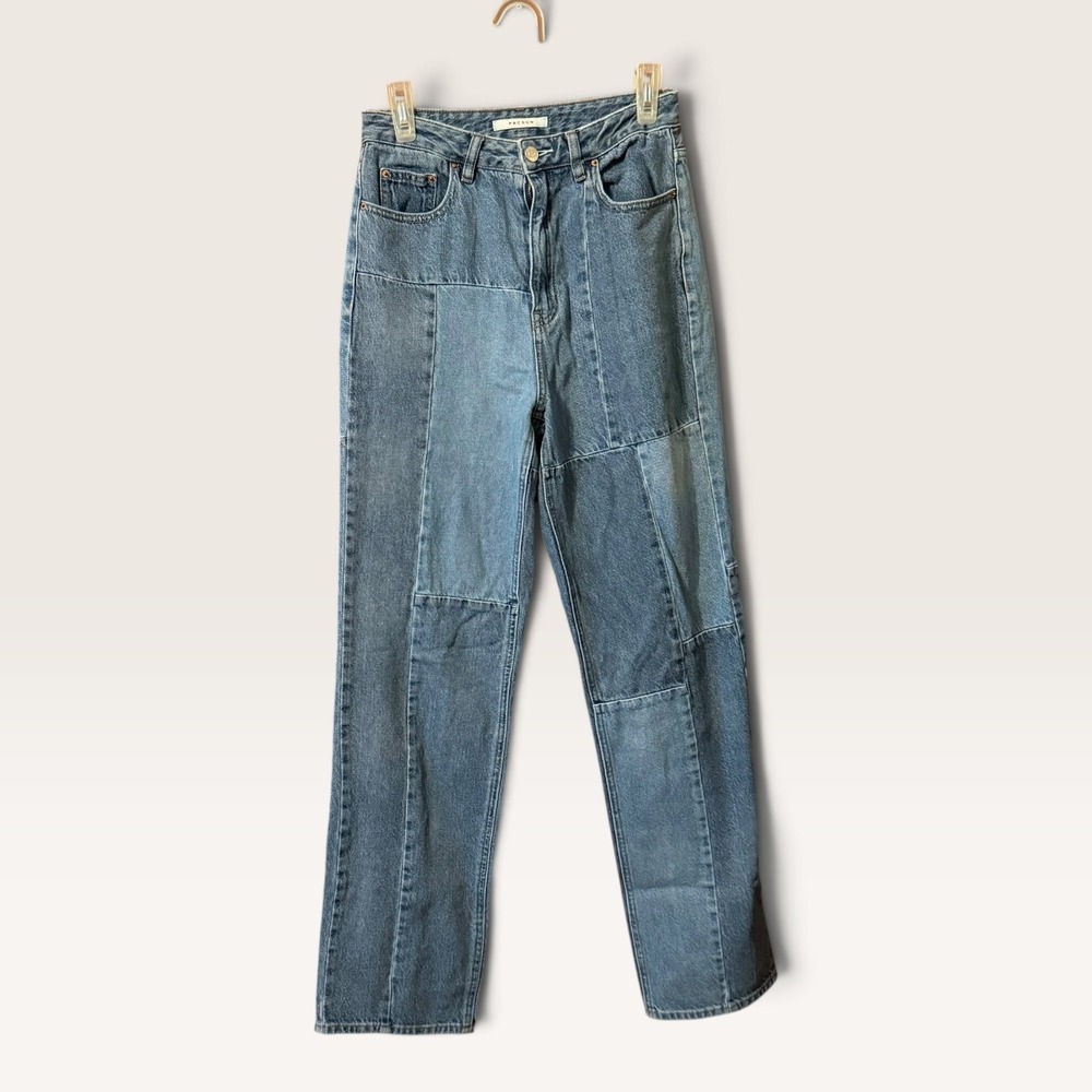 PacSun Patchwork Straight Leg Jeans Size 27 Blue High Rise Denim 90s Grunge